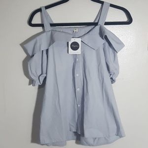 Yesstyle Blue Gray Off-shoulder Top M Medium